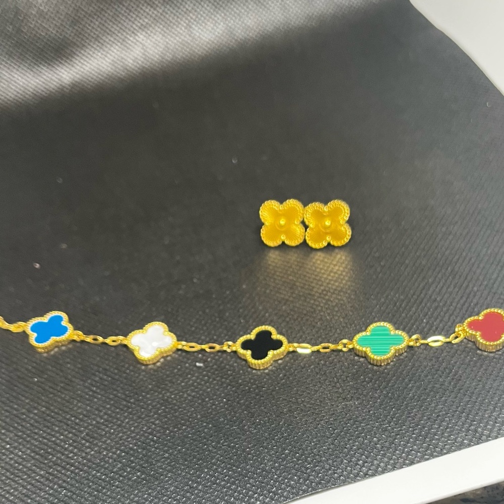 Multicolor Clover Bracelet and Earring Set